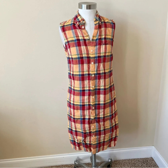 Ralph Lauren 90’s vintage plaid button down sleeveless shirt dress 17534 - Picture 2 of 7